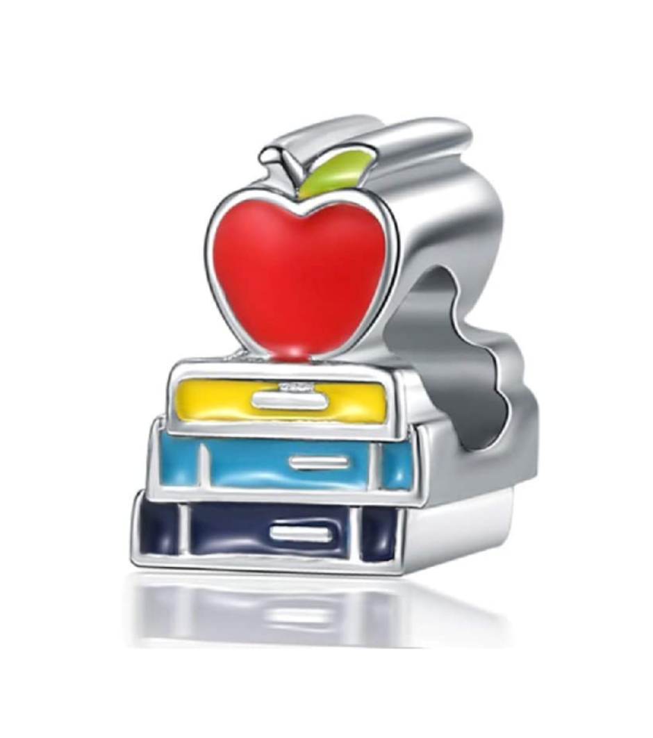 Apple and Books Teach Appreciation Charm Bead