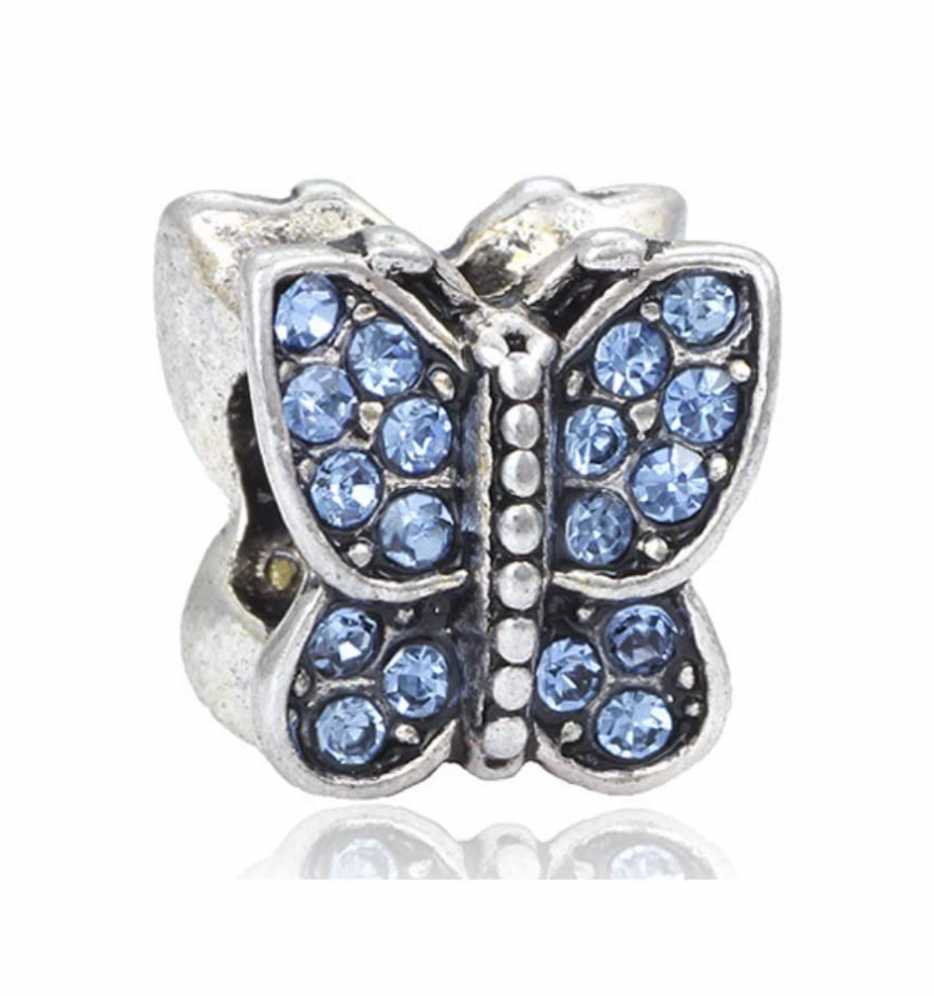 Blue Crystal Butterfly Charm Bead