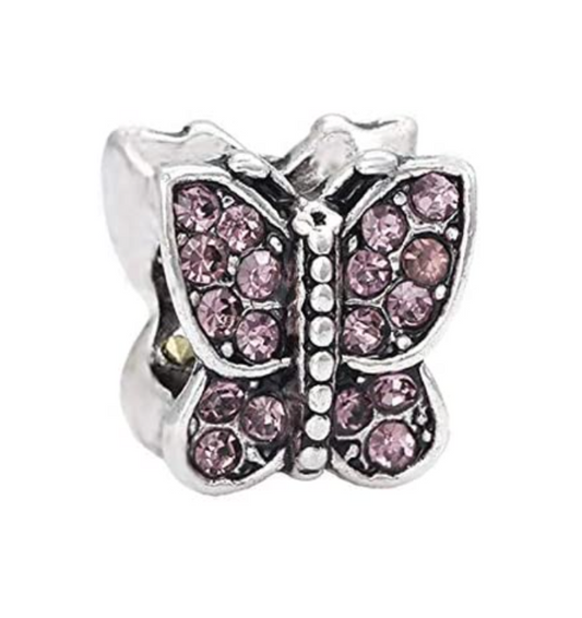 Light Amethyst Crystal Butterfly Charm Bead