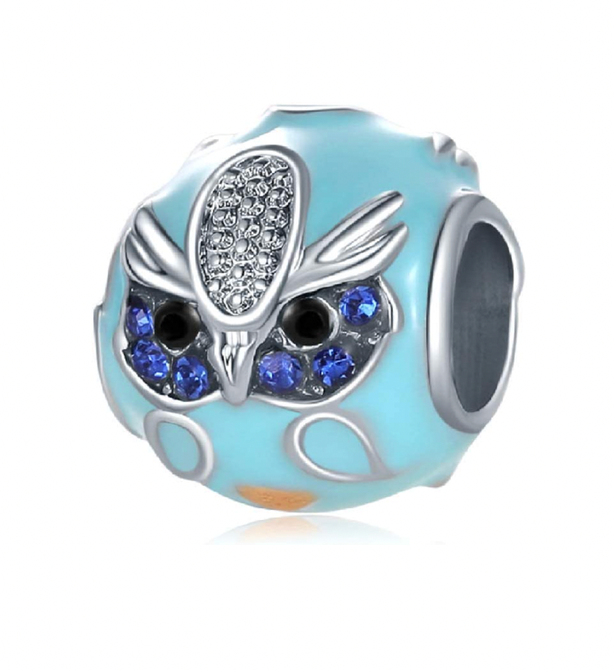 Blue Owl Charm Bead with Crystals