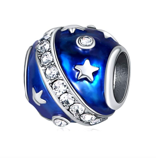 Sparkling Stars in Dark Blue Sky Charm Bead