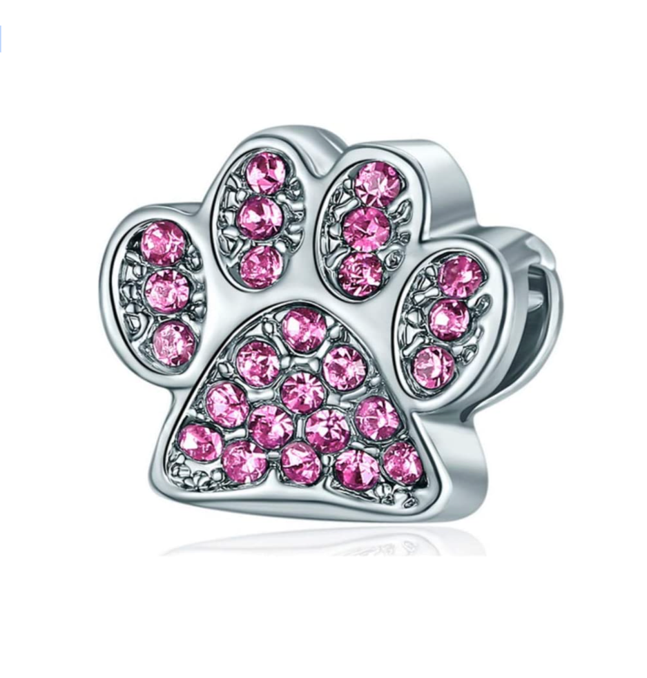 Pink Crystal Dog/Cat Paw Charm Bead