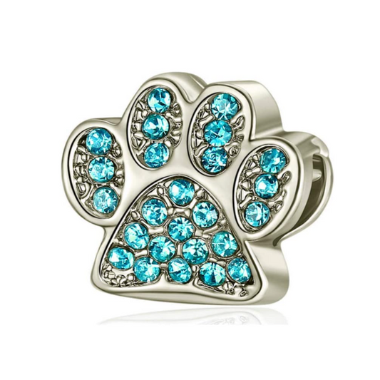 Blue Crystal Dog/Cat Paw Charm Bead