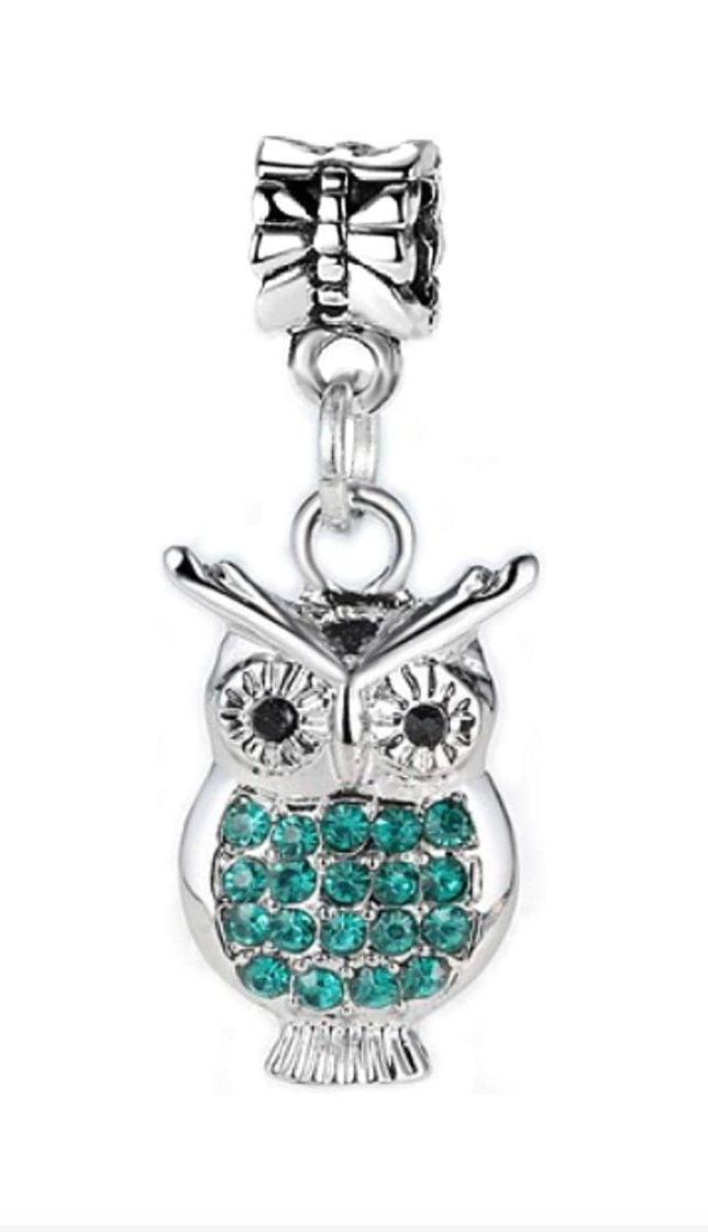 Dangle Turquoise Green Crystal Owl Charm