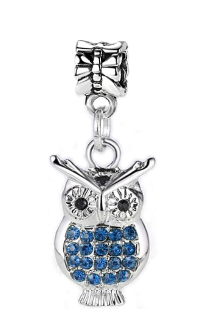 Dangle Sapphire Blue Crystal Owl Charm