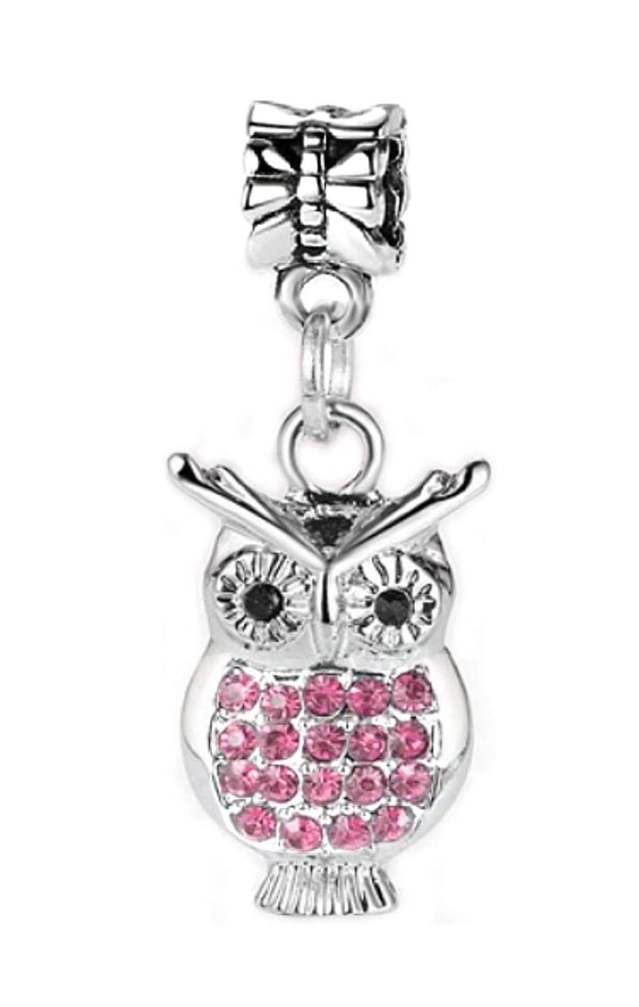 Dangle Pink Crystal Owl Charm