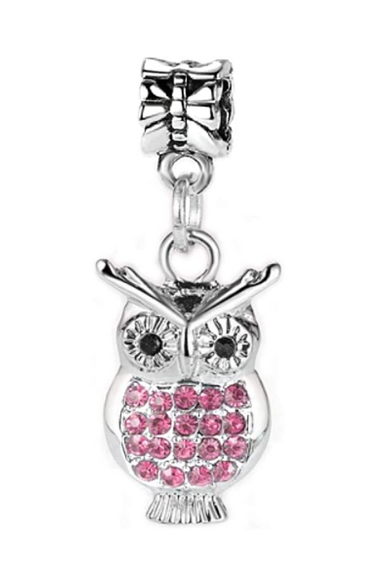 Dangle Pink Crystal Owl Charm