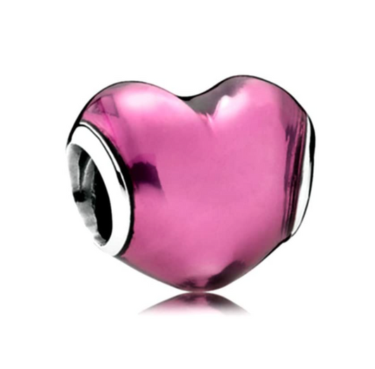 Pink Enamel Valentine Heart Charm Bead