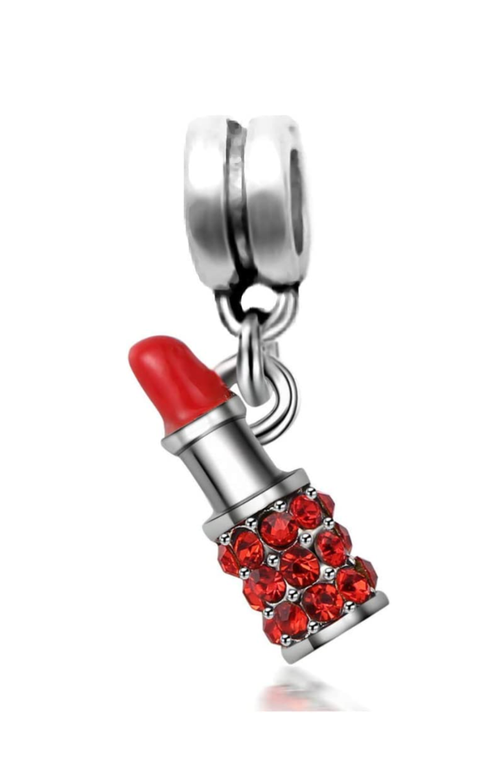 Dangle Red Lipstick Charm with Red Crystals