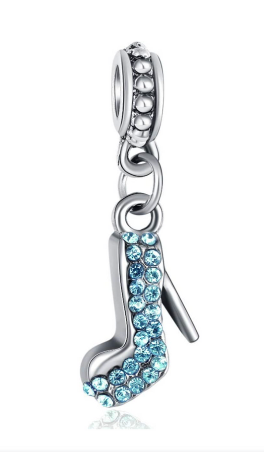 Dangle Blue Crystal High-Heeled Shoe Charm Bead