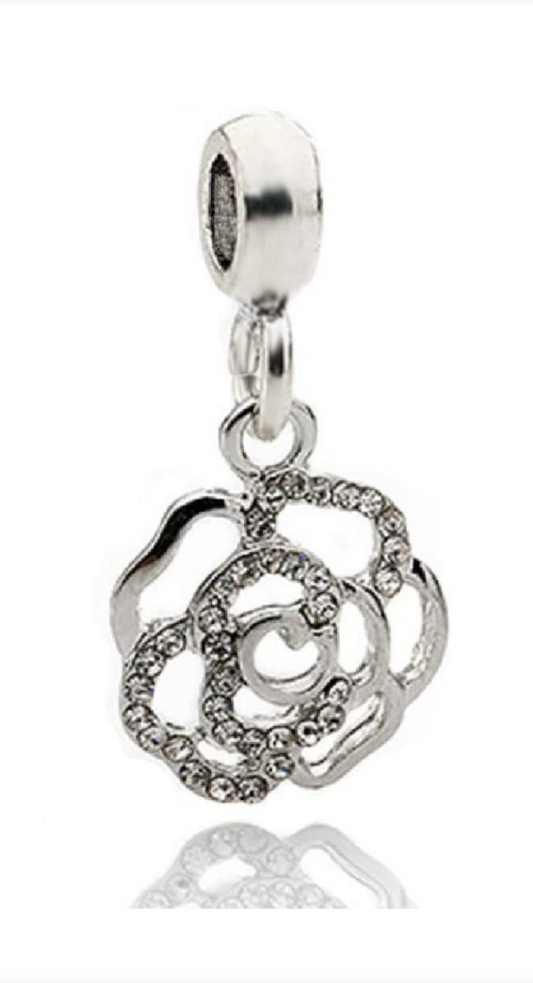 Dangle Rose Flower Charm Bead