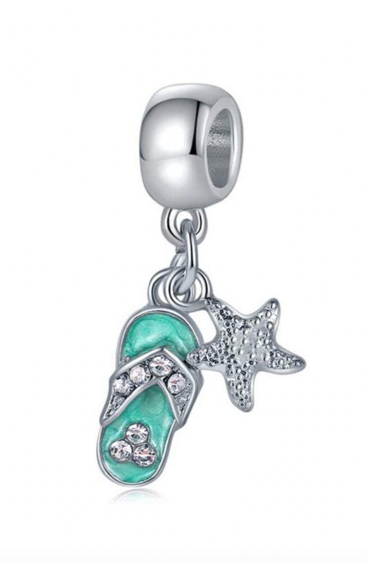 Dangle Summer Beach Sandal Shoe and Starfish Charm Bead