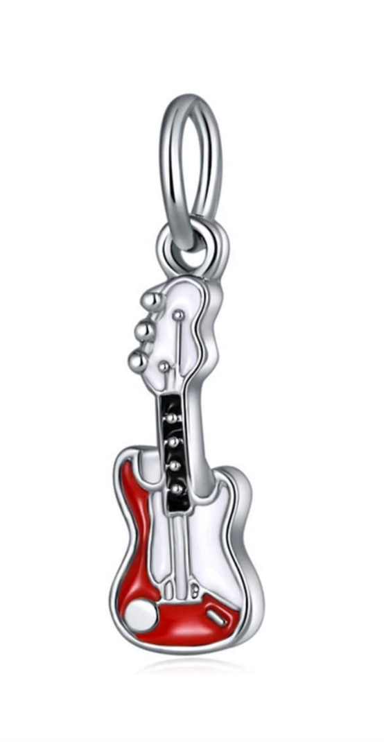 Dangle Red Guitar Charm Bead