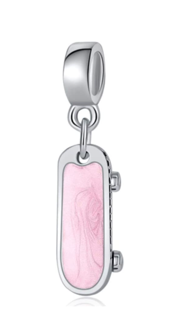 Dangle Pink Skate Board Charm Bead