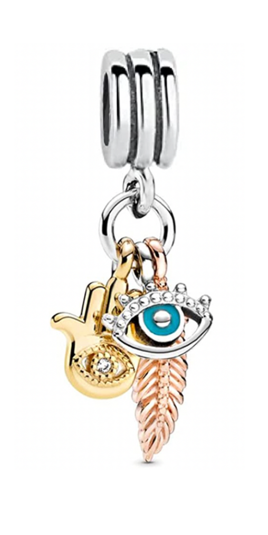 Hamsa Palm, All-seeing Eye & Feather Spirituality Dangle Charm