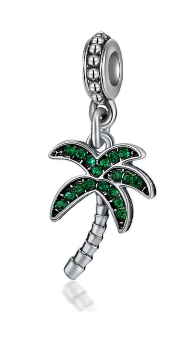 Dangle Green Crystal Coconut/Palm Tree Charm Bead