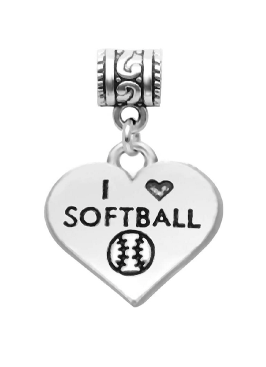 Dangle I Love Softball Heart Charm