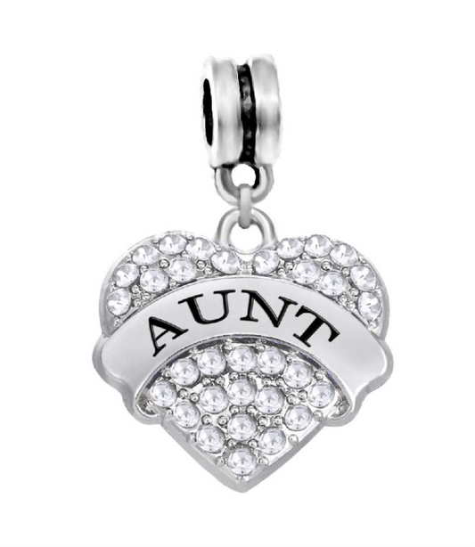 Dangle Aunt Heart Charm with Crystals