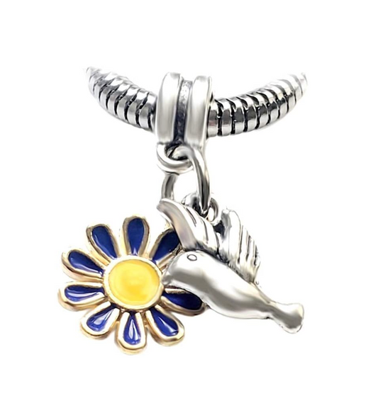 Dangle Hummingbird and Flower Charm Bead