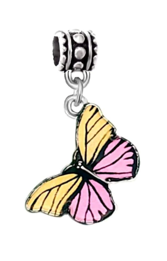 Dangle Yellow and Pink Butterfly Charm Bead