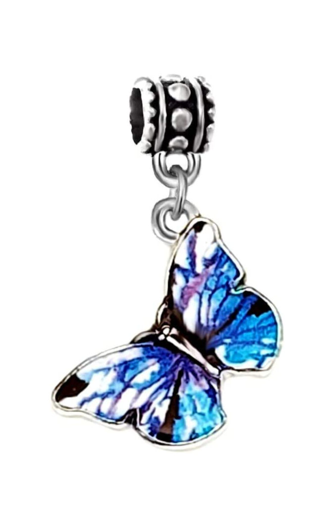 Dangle Abstract Blue Butterfly Charm Bead