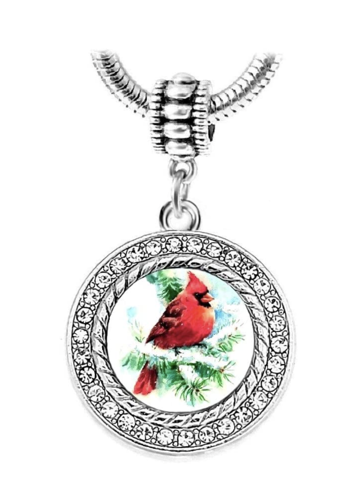 Dangle Red Cardinal Bird on Branches Charm Bead