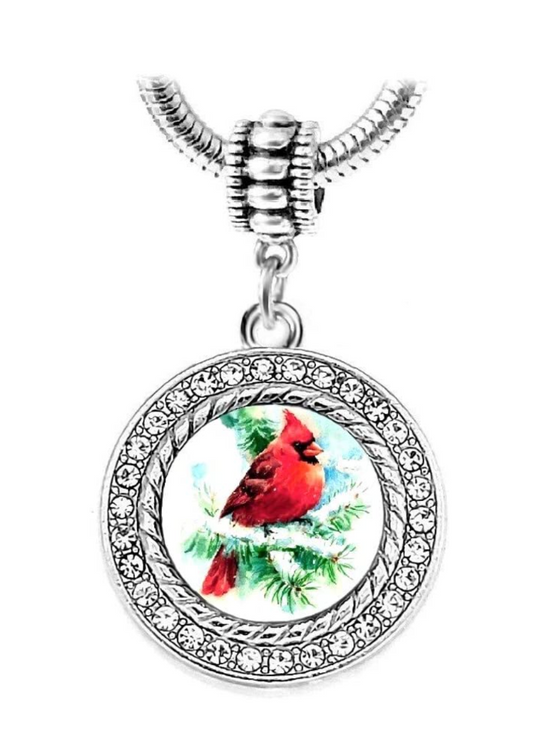 Dangle Red Cardinal Bird on Branches Charm Bead