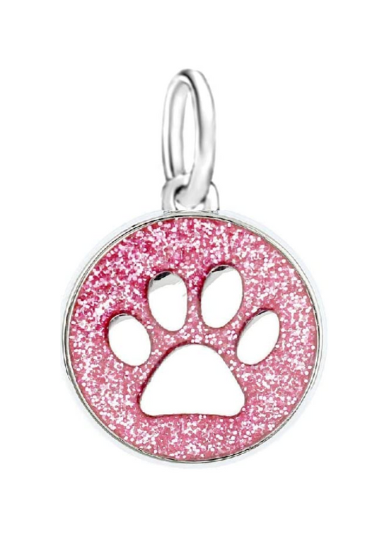 Dangle Pink Sparkling Cat/Dog Paw Charm Bead